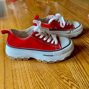 No brand name, platform sneakers, (faux Converse) red, near new, size 8-8.5